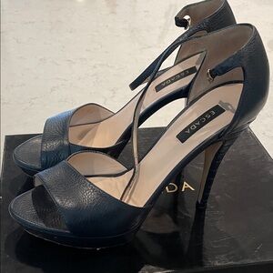 Escada Navy Leather Strappy High-Heel Sandals